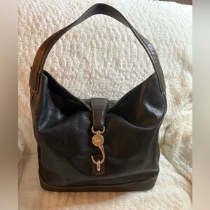 Dooney & Bourke Croc embossed Black Leather & Brown Leather trim Shoulder Bag